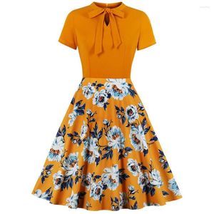 Casual jurken vrouwen gewaad vintage jurk 50s 60s bowknot bloemenprint swing pin up zomer feest elegante tuniekvestidos