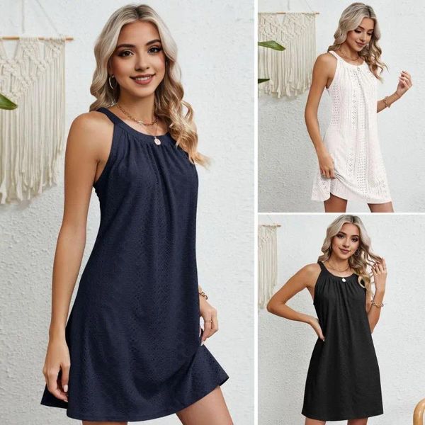 Vestidos casuales para mujeres Vestidos de línea A de cuello redondo elegante Crochet de hombro