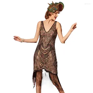 Robes décontractées Robe des années 1920 pour femmes Paillettes Art Déco Roaring Gatsby avec sans manches Vintage Flapper 2024