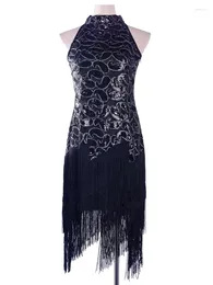 Robes décontractées pour femmes 1920S Sequin Paisley Modèle sans manches Flapper Black Gold Robe Sexy Fringe Great Gatsby Party Plus Taille Tassel