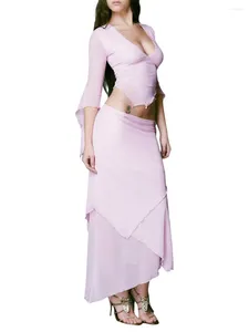 Casual jurken dames s 2 -delige zomer outfits pure rokpak vaste kleur low gesneden crop tops lange bodycon set