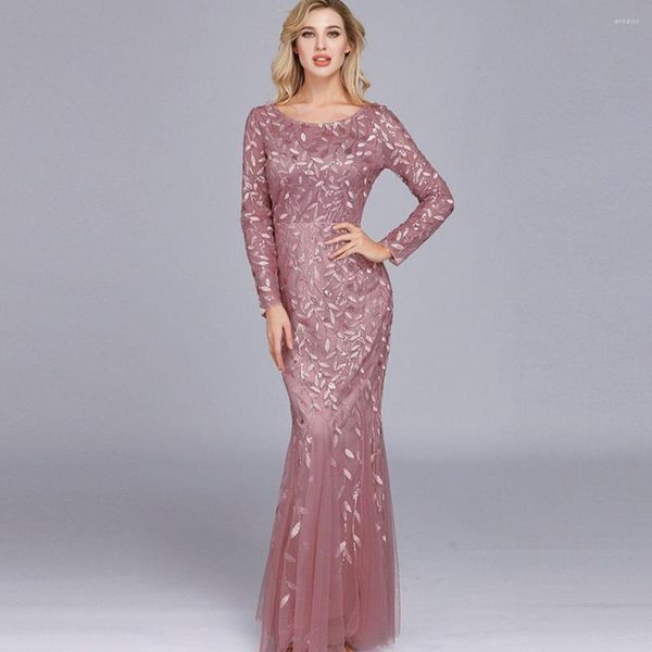 Robes Décontractées Femmes 2023 Style Noble Européen Et Américain Robe De Soirée À Paillettes À Manches Longues Col Rond En Queue De Poisson Banquet Dres