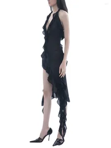 Casual jurken Women S 3D Floral Fringed Mini Dress Solid Short Tassels Hem onregelmatige Backless Sheer Tule Ruffle