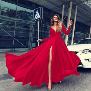 Robes décontractées Femmes Automne Manches longues Col V Empire Long Maxi Split Robe Soirée Banquet Robe Robe Sundress 2024 Femmes Vêtements