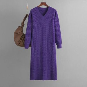 Robes décontractées Robe de pull tricoté d'hiver d'automne pour femmes 2024 V Modèle de cou long avec des vestides de femmes de la Fiesta