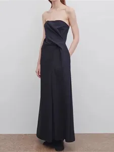 Robes décontractées Robe de soirée noire pour femmes 2024 printemps/été style minimaliste taille irrégulière dames élégante une ligne robe midi