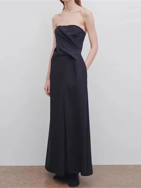 Vestidos informales Vestido de noche negro para mujer 2024 Primavera/Verano Estilo minimalista Cintura irregular Damas Elegante Una línea Midi Robe