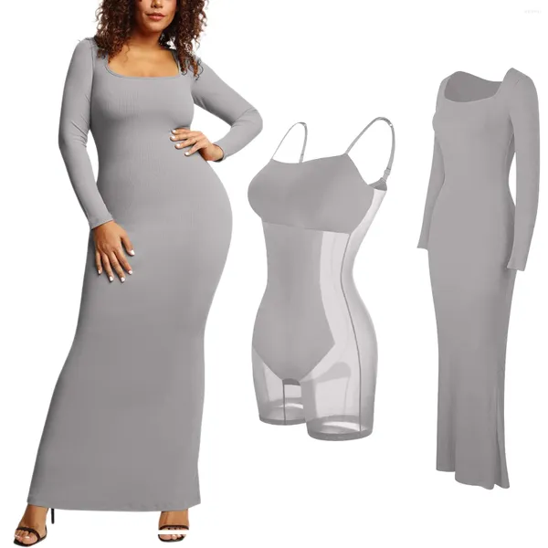 Robes décontractées Ensemble de robe de mise en forme du corps pour femmes avec coussinet de poitrine intégré sous-vêtements 8 1 cocktail deux pièces solide