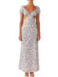 Casual jurken Dames Boheemse maxi-jurk met V-hals en open rug mouwloze zomer strandkleding bloemenprint