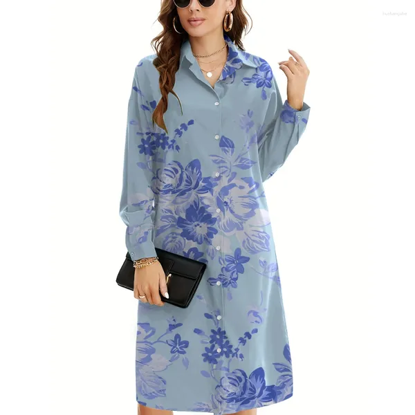 Vestidos casuales Camisa bohemia de mujer 2024 Solapa de otoño Vintage Impreso Día Fiesta Chaleco Temperamento