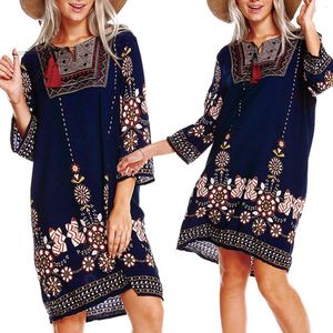 Vestidos casuales Boho de las mujeres Bohemian Print Summer Beach Vestido hasta la rodilla Vestido de ducha nupcial para invitados