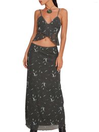 Robes Décontractées Femmes S Boho Chic Imprimé Floral Hors Épaule Crop Top Et Maxi Jupe Ensemble Pour Les Vacances D'été À La Plage