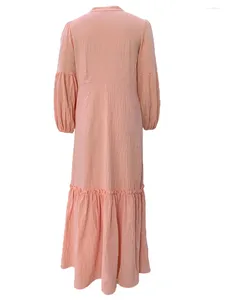 Robes décontractées Femmes S Boho manches longues col en V robe à volants ourlet en vrac couleur unie superposée fluide