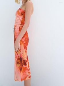 Vestidos casuales Mujer S Boho Tie-Dye Print Vestido a media pierna con hombros descubiertos Elegante tubo ajustado sin tirantes para fiestas de verano con diseño sin espalda