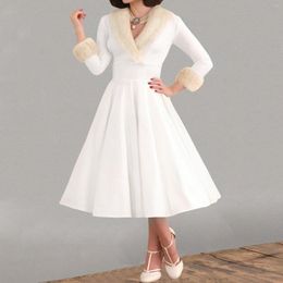 Casual jurken dames kerstmode elegante lange mouwen haarkraag avondjurk bodycon witte halfhoge zonnejurk vestido blanco