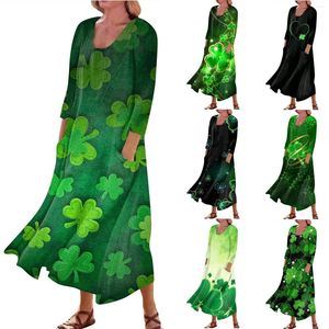 Casual jurken Dames Comfortabel St. Patrick's Day Print Driekwartmouwen Katoenen zakjurk Elegant Veelzijdig Ropa Mujer