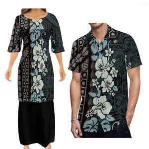 Casual jurken Damesjurk met ronde hals Puletasi en Aloha-overhemd voor heren Polynesisch met bijpassende outfits