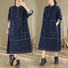 Robes décontractées Robe en jean pour femmes 2024 automne et hiver simple en vrac grande taille vintage jeans de mode vestidos z3069