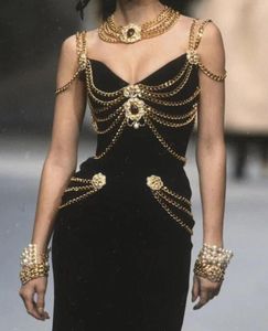Casual jurken damesjurk 2023 mode catwalk ketting jarretel lang zwart stuur ketting en armband
