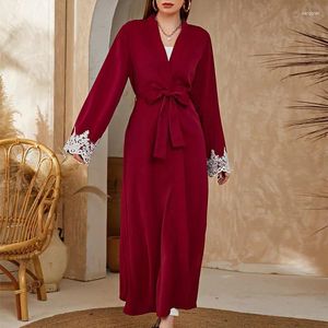 Casual jurken damesjurk Arabisch Abaya kleding ceremonie rok hoog gewacht v-hals nachthemd rode moslim Dubai Marokkaanse kaftan