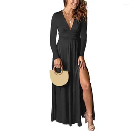 Robes décontractées Robe pour femmes élégante haute fente col en V profond mince pour la fête de bal