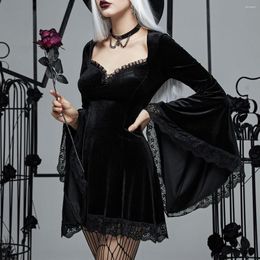 Vestidos casuales Vestidos para mujeres Estilo de moda Elegante Hipster Hipster Dark Witch Manga Collar Pleuche Mujeres