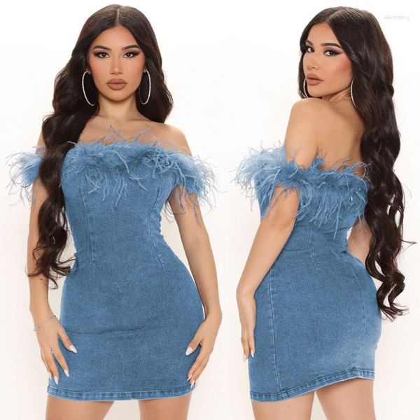 Robes décontractées robe de femme à épaules dénudées gaine denim ins mode mode sexy jupe courte pour femmes