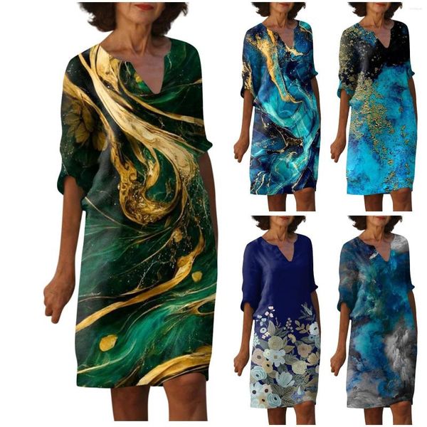 Robes décontractées femmes robe fête fleur florale imprimé motif demi manches lâche élégant et Design de mode Vestidos simples