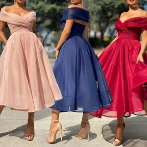 Casual jurken dames elegante a-lijn off-shoulder avondjurk voor bruiloftsgast verjaardag staart vestidos de novia