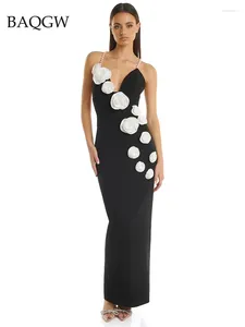 Casual jurken dames elegante luxe verbindingsjurk parel spaghetti riem mooie bloemen ontwerp zwart lange feestavondkleding
