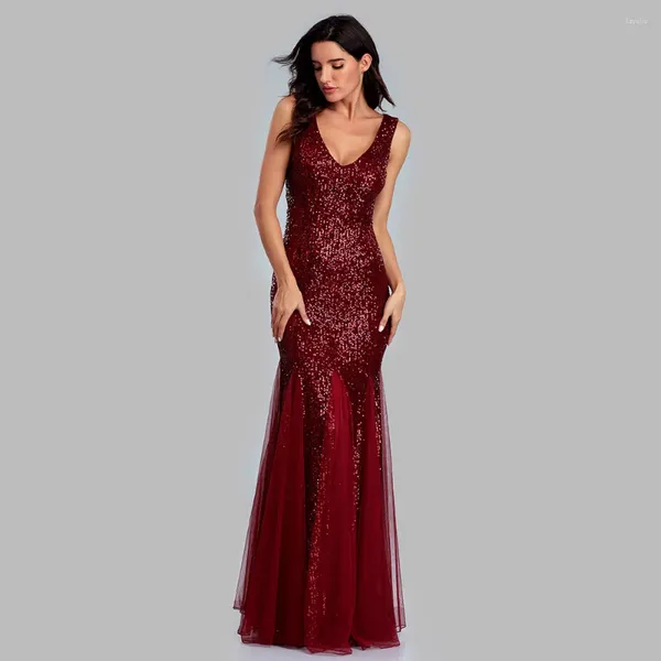 Vestidos casuales Mujeres elegante lentejuelas noche vestido femenino brillo gala más tamaño ajuste para fiesta de cumpleaños de baile de lujo