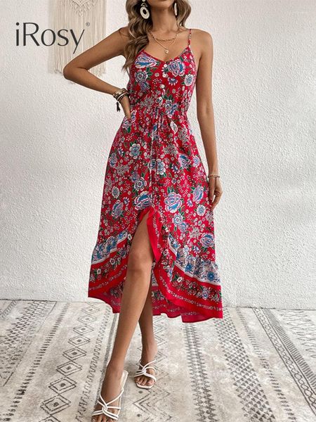 Robes décontractées femmes élégantes robes d'été 2023 imprimé fleuri sans manches taille élastique à volants ourlet plage vacances robe femme vêtements