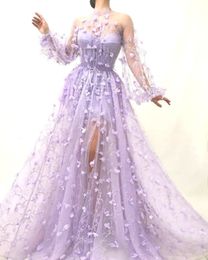 Robes décontractées mode féminine 3D fleur brodé maille tulle robe soirée discothèque violet gaze soirée robe de bal femme voir à travers 230223