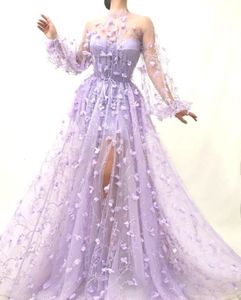 Casual jurken dames mode 3D bloem geborduurd gaas tule jurk feestje nachtclub nachtclub paarse gaas avond prom jurk vrouwelijk zie 230223