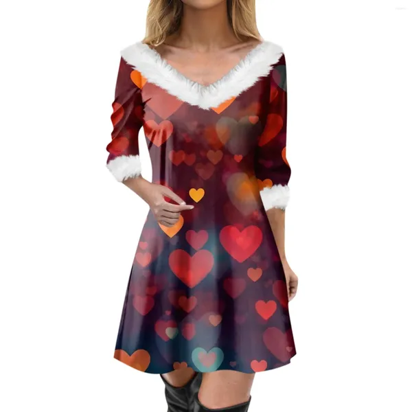 Vestidos casuales Moda para mujer Vestido delgado con cuello en V Día de San Valentín Amor Impreso Manga larga Min Glamorous Cómodo