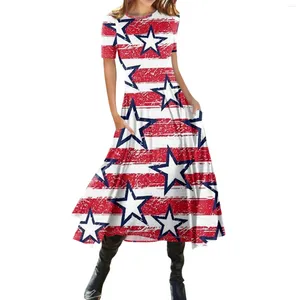 Casual jurken dames mode onafhankelijkheidsdag bedrukt ronde nek pullover slanke passende short mouw jurk modieus en eenvoudig
