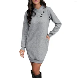 Casual Jurken Damesmode Lange Mouw Knop Effen Kleur Trui Jurk Vestidos Para Mujer Elegantes Y Bonitos Vestido Feminino