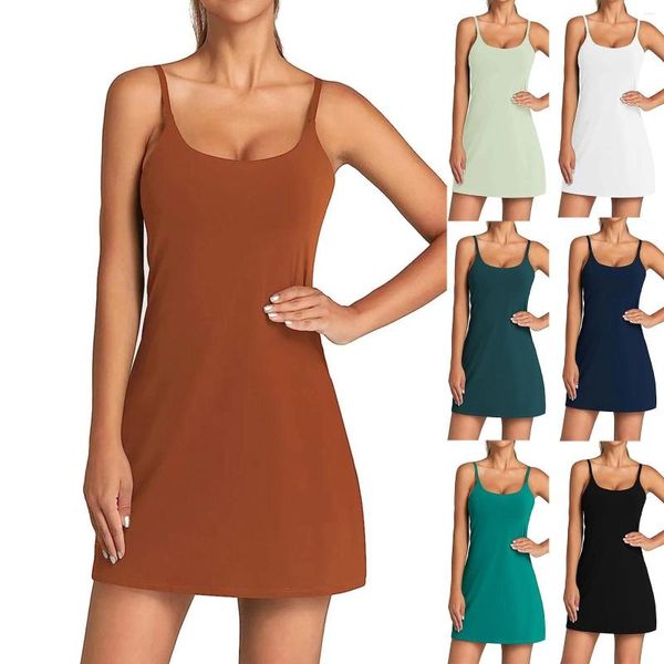 Vestidos casuales Vestido deportivo de moda para mujer con sujetador incorporado y pantalones cortos Oficina de yoga para mujeres Abrigo corto Madre