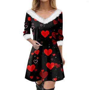 Robes décontractées mode femme V-colme mince robe de la Saint-Valentin Love imprimé à manches longues min