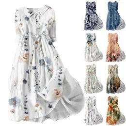 Robes décontractées mode femme vintage à revers imprimées florales robe robe jeune en trois quarts de vestidos landos