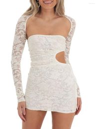 Casual Jurken Dames S Floral Lace Tube-jurk Mouwloos Uitsparing Trekkoord Bodycon Party Kort Met Bolero