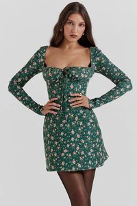 Casual Jurken Dames Bloemenprint Mini-jurk 2024 Open Rug Lace Up Bodycon Voor Feest Boho Zomer Strand Vakantie Kleding