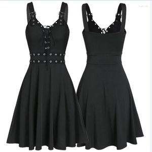 Vrijetijdsjurken Dames Gothic Punk Mouwloze Band Sling Jurk Elegante Ruglooze Sexy Feest Strapless