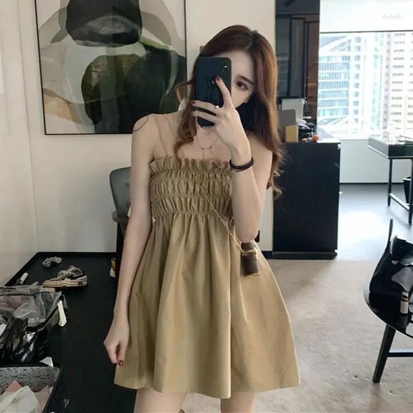 Vestidos casuales Mujeres Khaki Sujetador sin tirantes Dungaree Vestido de verano Falda sexy Mujer Vestido de Mujer Femme Robe