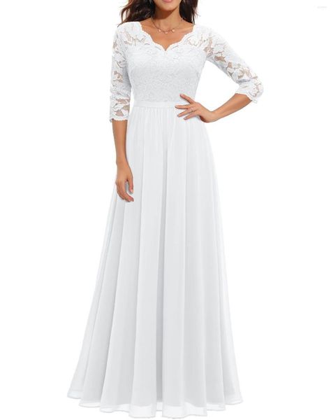 Vestidos casuales Empalme de encaje para mujer Colección de cintura delgada Noble Vestido largo con cuello en V Elegante Fiesta Novia Boda para mujeres