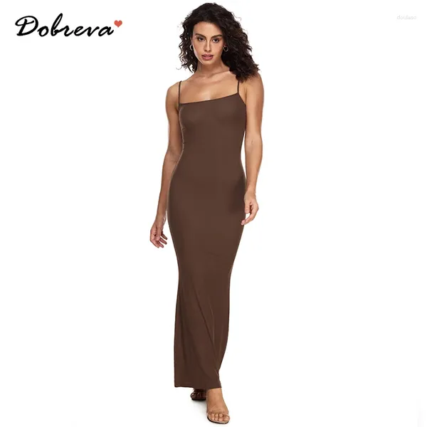 Robes décontractées Robe maxi moulante pour femme Lounge Slip Spaghetti Strap Long Tank Côtelé Serré