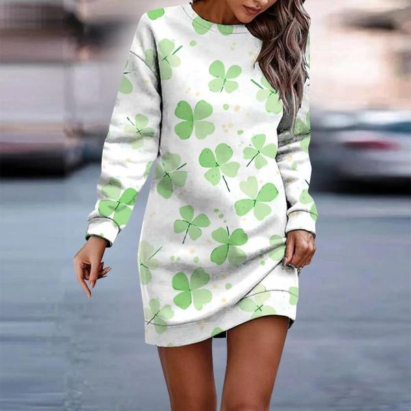 Robes décontractées Femmes Maxi Sundresses 2024 Mode St. Patrick's Day Imprimé Col rond Long Cocktail pour les femmes de plus de 50 ans