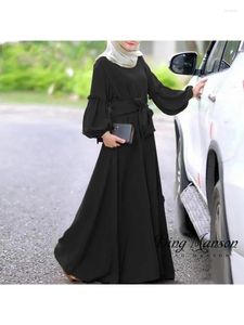 Robes décontractées Robe musulmane du Moyen-Orient pour femmes robe à manches longues solides à volants islamiques lâches Kaftan confortable y2k