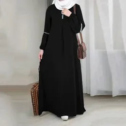 Vestidos casuales Musulmán Femenino Folle Long Long manga redonda Temperamento de oración Vestido Color sólido Vestido