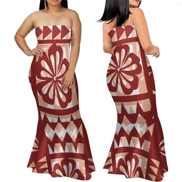 Vestidos informales Vestido fuera del hombro para mujer Fiesta personalizada Cola de pescado Talla grande 8XL Noche con estampado tribal polinesio